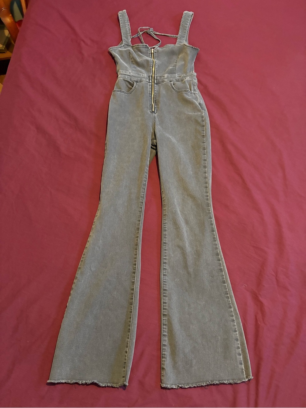 We The Free Gray High-Waist Flare Jeans Jumpsuit with Front Zip -New Without Tag
